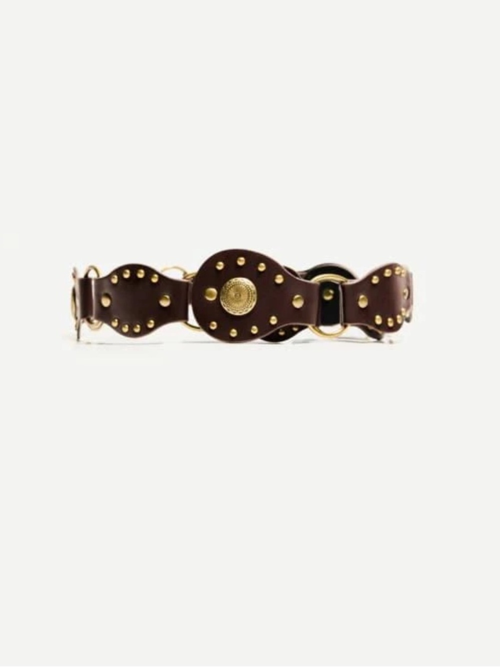 Bershka Brown Leather Studded Waist Belt with Gold Hardware